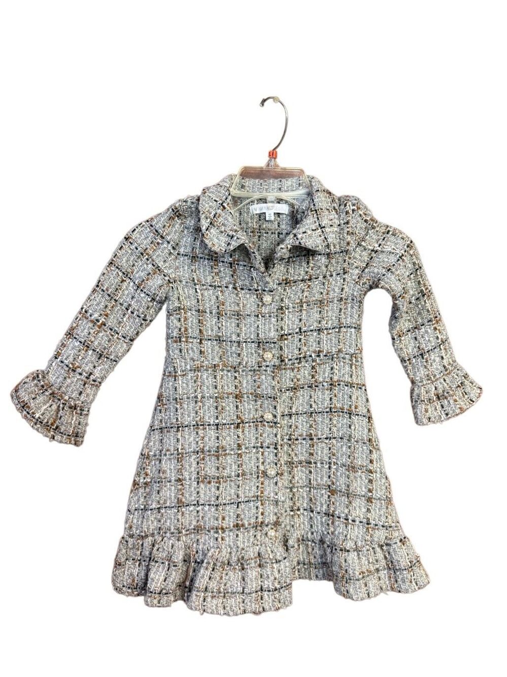 Nannette kids tweed coat dress/Pearl Buttons/ruffle Cuff Sz 4T @